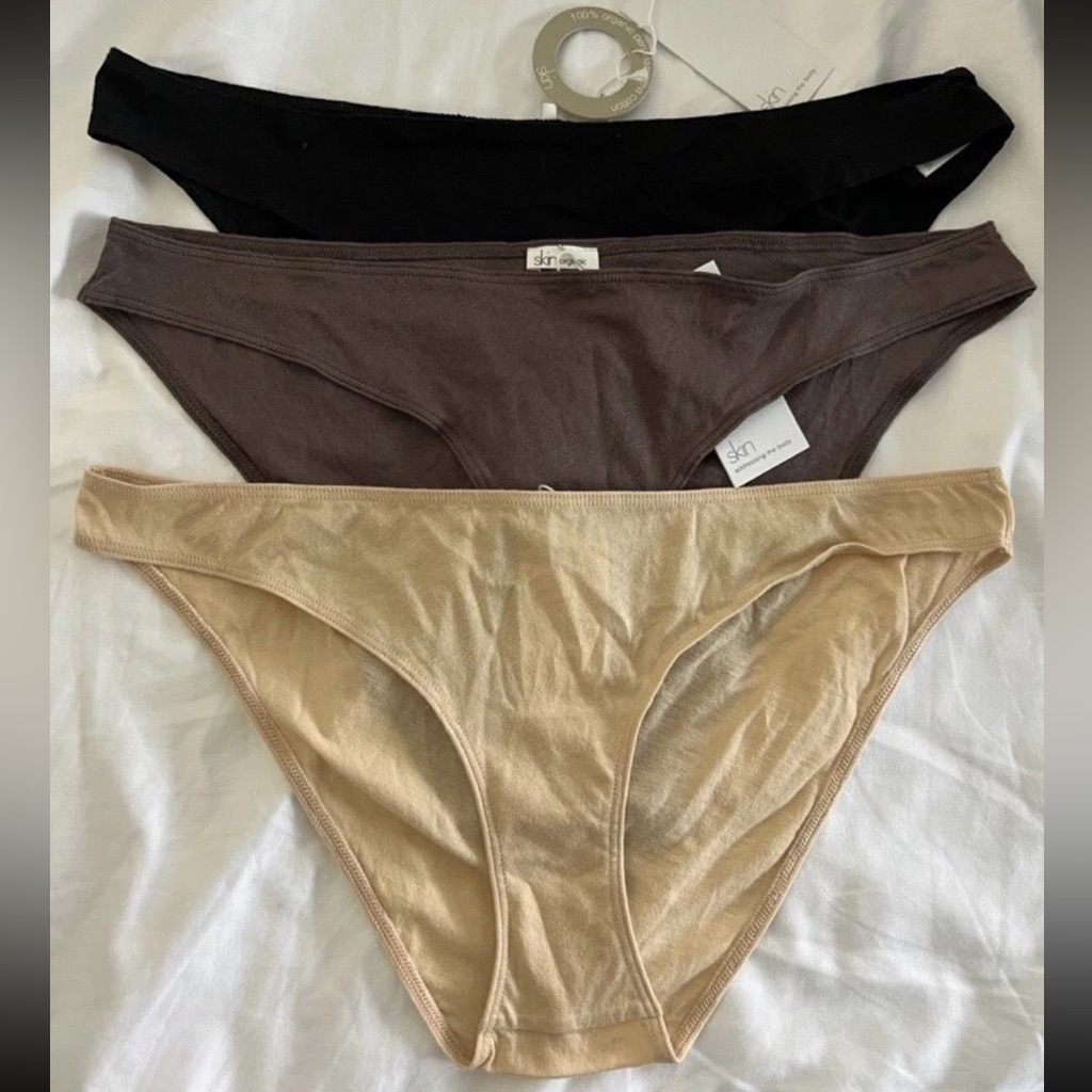 3 Pairs Skin Worldwide 100% Organic Peruvian Cotton Bikini Xl Nude Black Brown